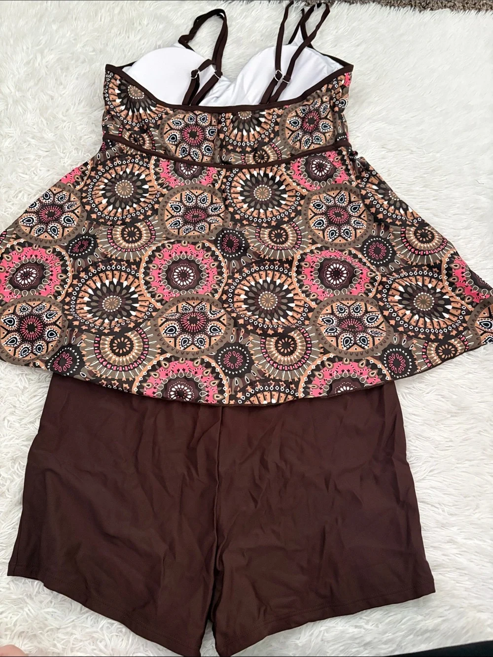 NEW Brown Mandala Print Multi Color 2 Piece Tankini Swim Set Size 3XL